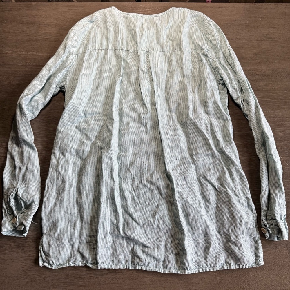 CP Shades 100% Linen Blue Henley Tunic Blouse L - Picture 3 of 11